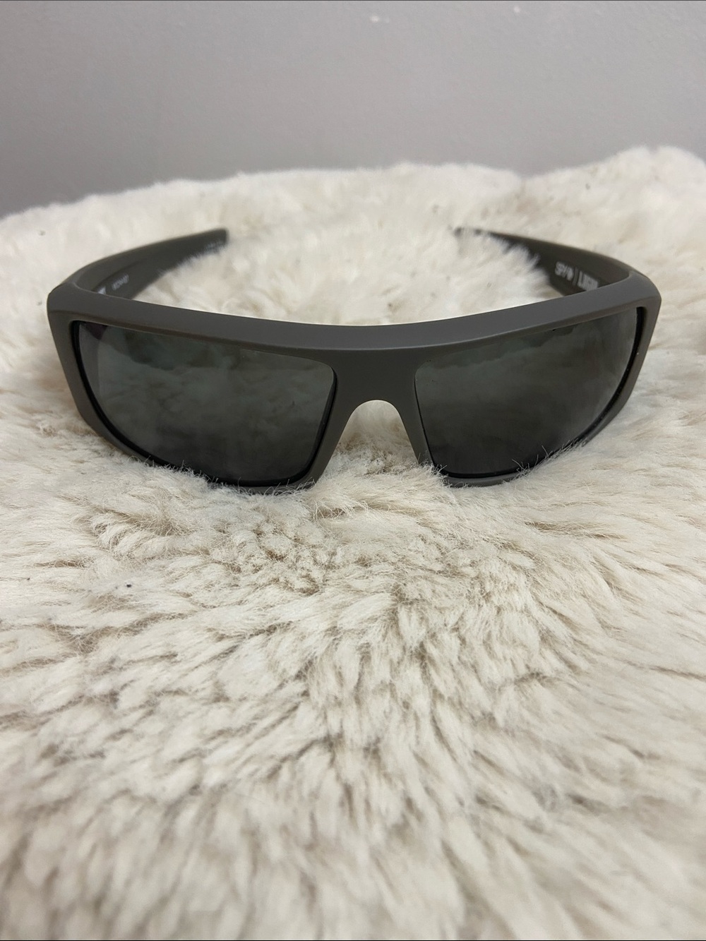 SPY Matte Gray Wraparound Sunglasses with Dark Lenses